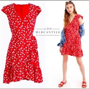 J.Crew Mercantile Red Floral Wrap Dress Sz 4